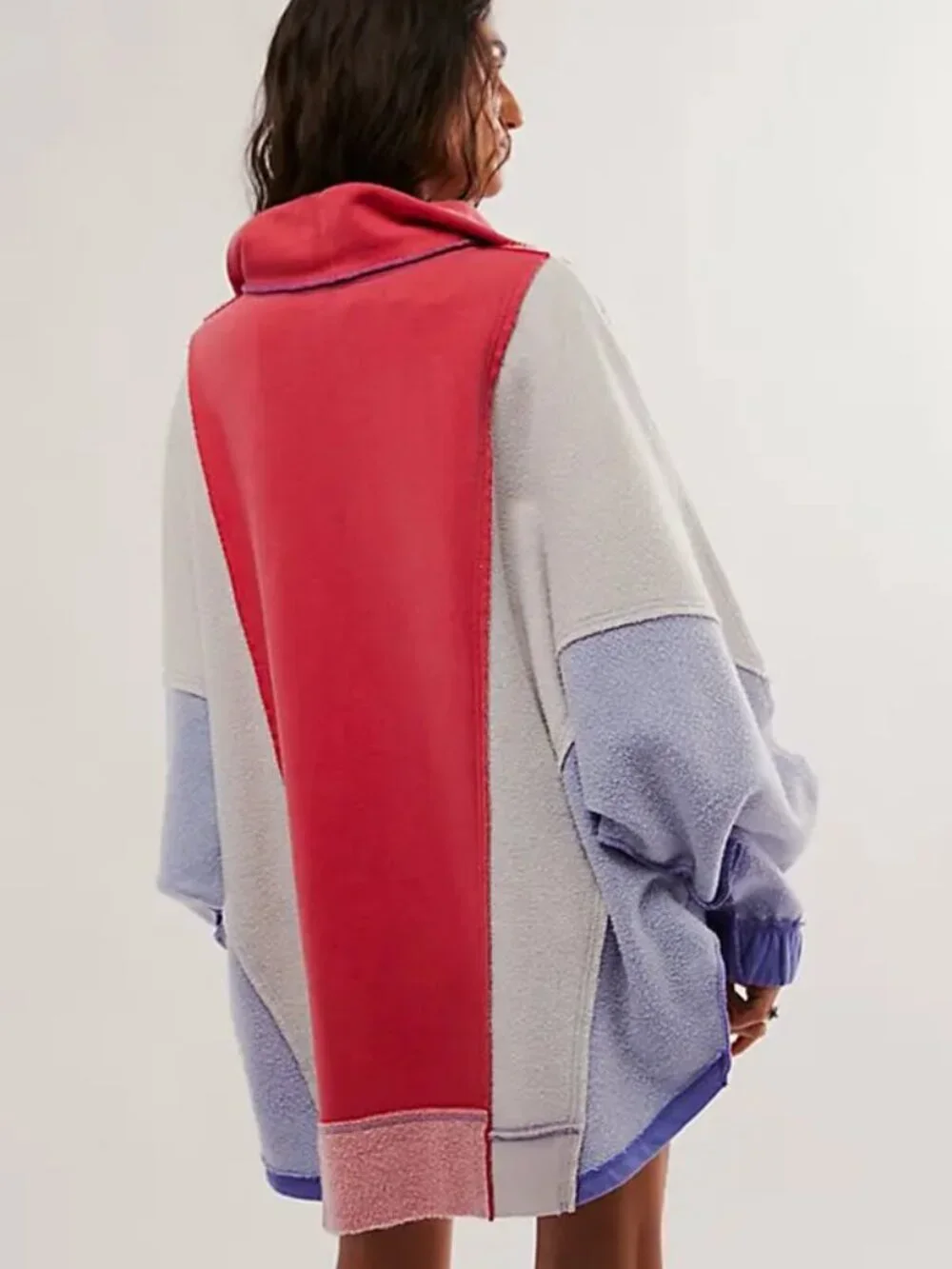 Free People Sidewalk Sweatshirt V Neck Dolman Sleeve Oversized Colorblock Top M